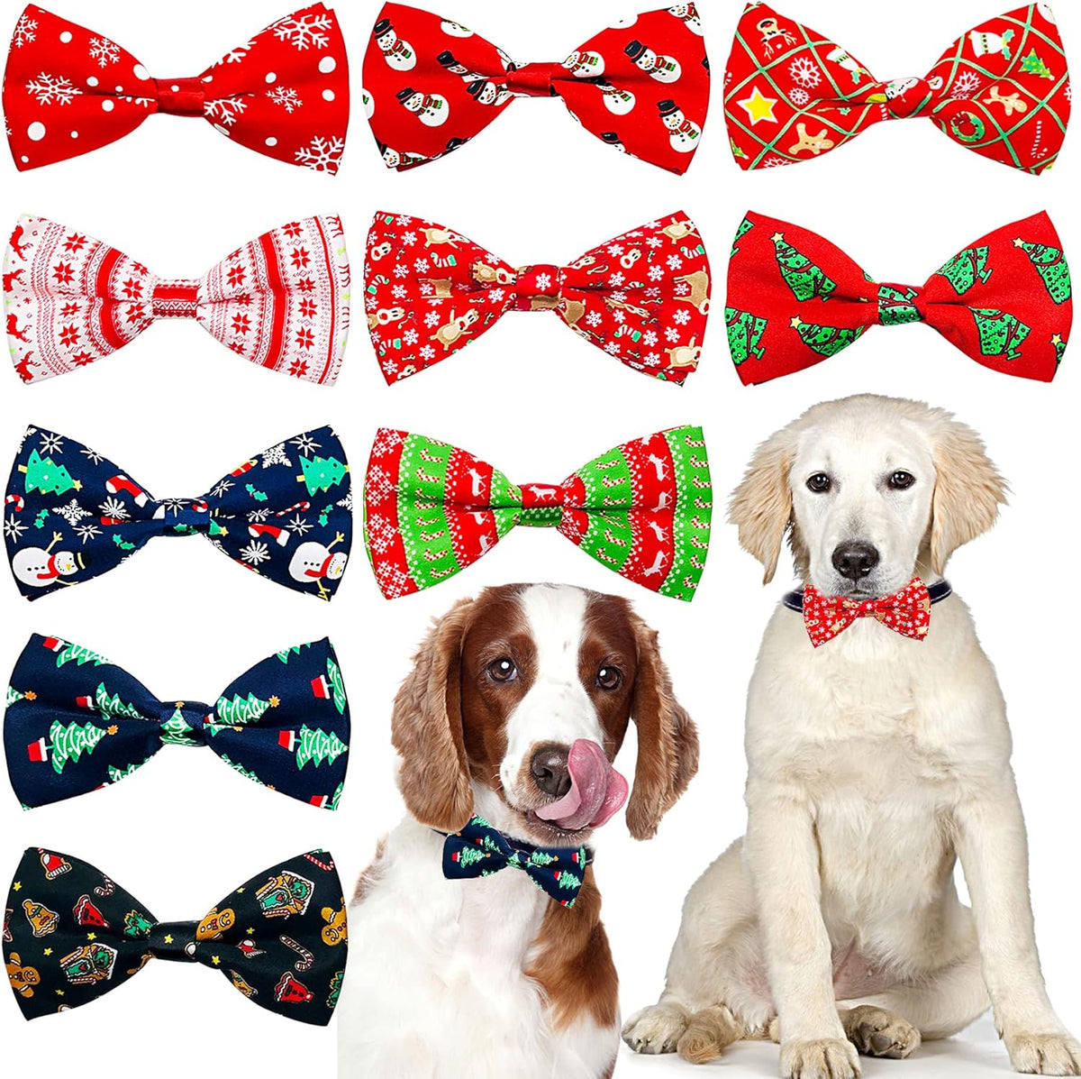 PET SHOW 10pcs/Pack 4.5 * 2.5" Christmas Large Dogs Collar Attachment Bow Ties Xmas Parties Medium