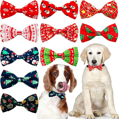 PET SHOW 10pcs/Pack 4.5 * 2.5" Christmas Large Dogs Collar Attachment Bow Ties Xmas Parties Medium