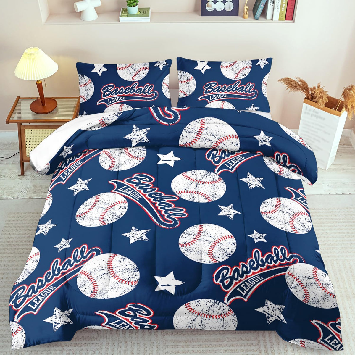 Baseball Comforter Set Full,Sports Bedding Sets for Boys,Blue Sports Comforter Full Bedroom