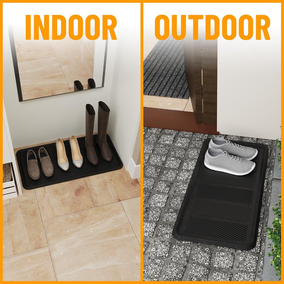 Indoor/Outdoor Hose-Wash Lines Design Non-Slip Rubber 16" x 32" Modern Entryway Mat for Entryway