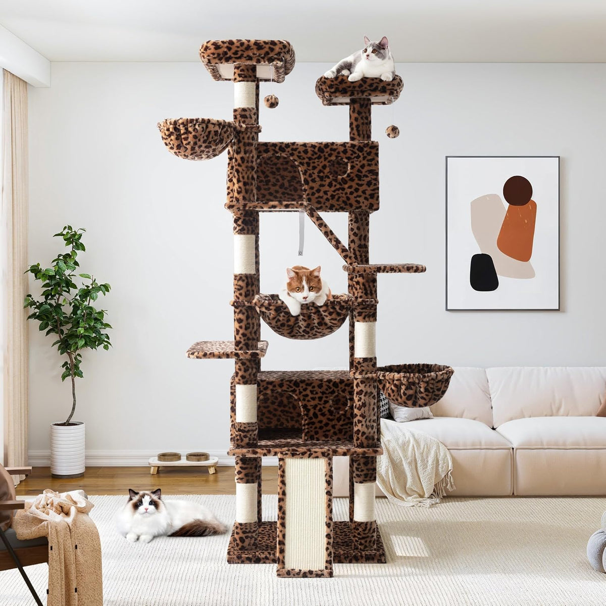 Allewie 81 Inches Tall Cat Tree/Multi-Level Large Climbing Tree House and Towers for Big