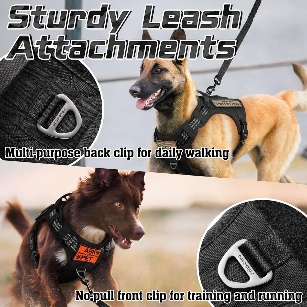 rabbitgoo Tactical Dog Harness for Large Dogs, No Pull Military Service Vest with Handle & Molle
