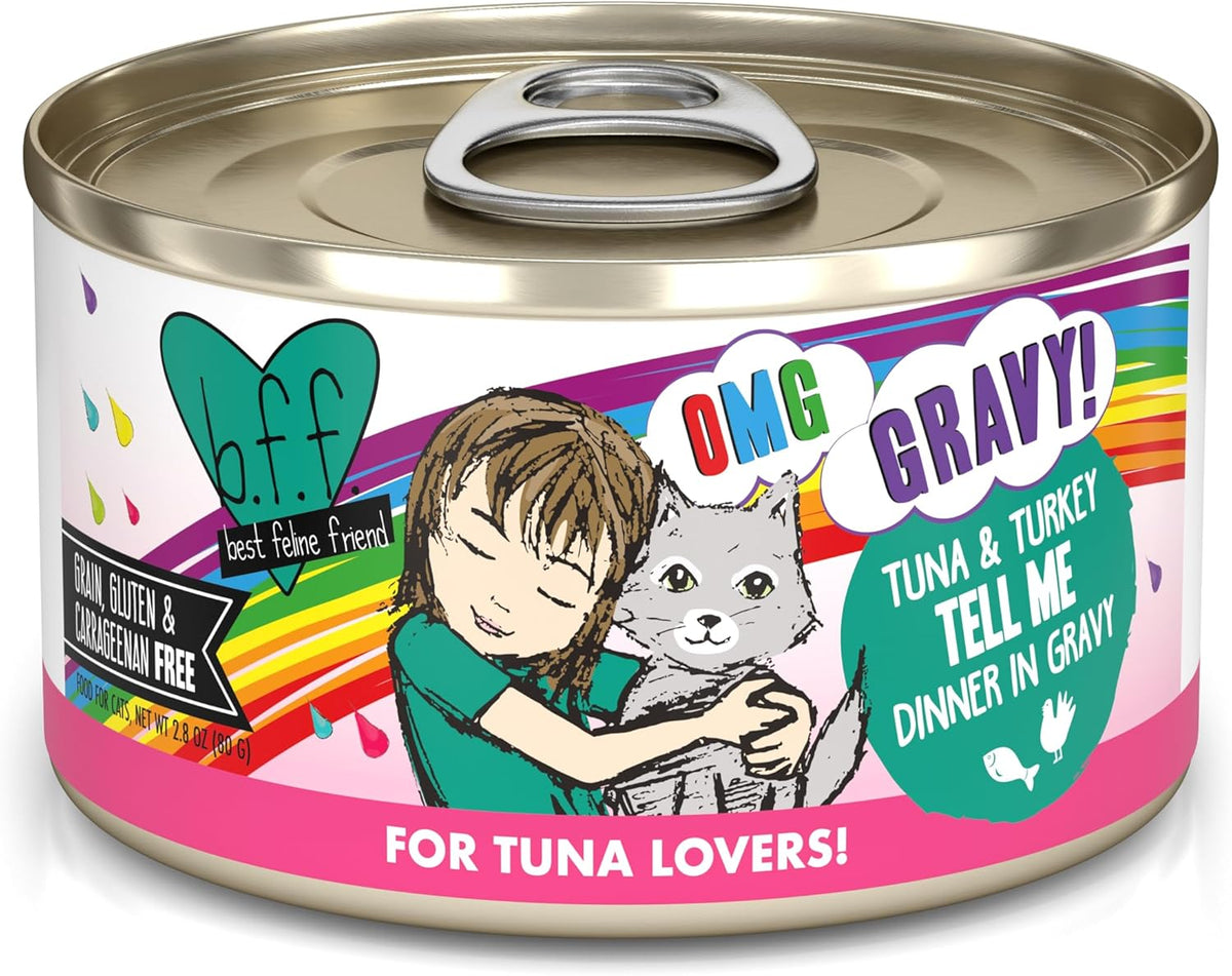 Weruva B.F.F. OMG - Best Feline Friend Oh My Gravy!, Tuna & Turkey Tell Me with Tuna & Turkey