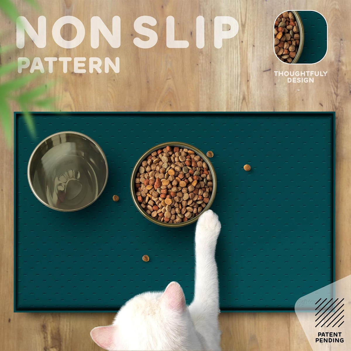 Dog Food Mat - 28x18 Raised Edges Dogs Mat for Food and Water Prevent Spill, Waterproof Cat Food