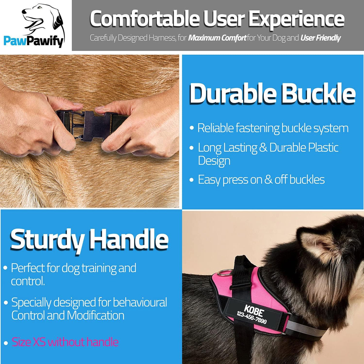 PawPawify Custom No Pull Dog Harness with Name and Phone Number, Heavy Duty Personalized Pet Vest