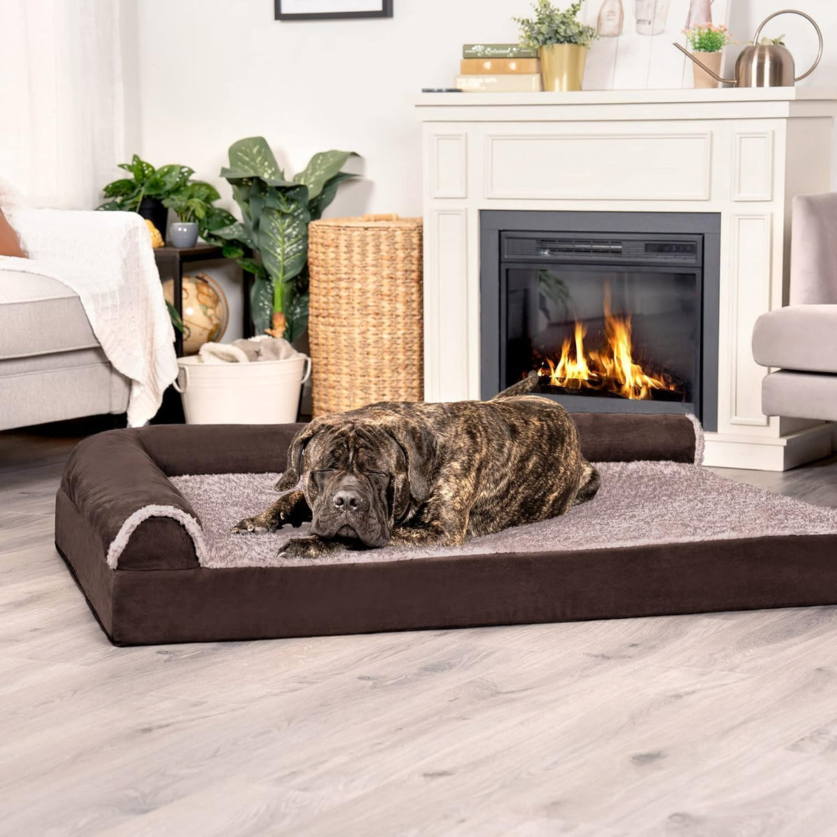 Furhaven Cooling Gel Dog Bed for Large Dogs w/ Removable Bolsters & Washable Cover, For Dogs Up to