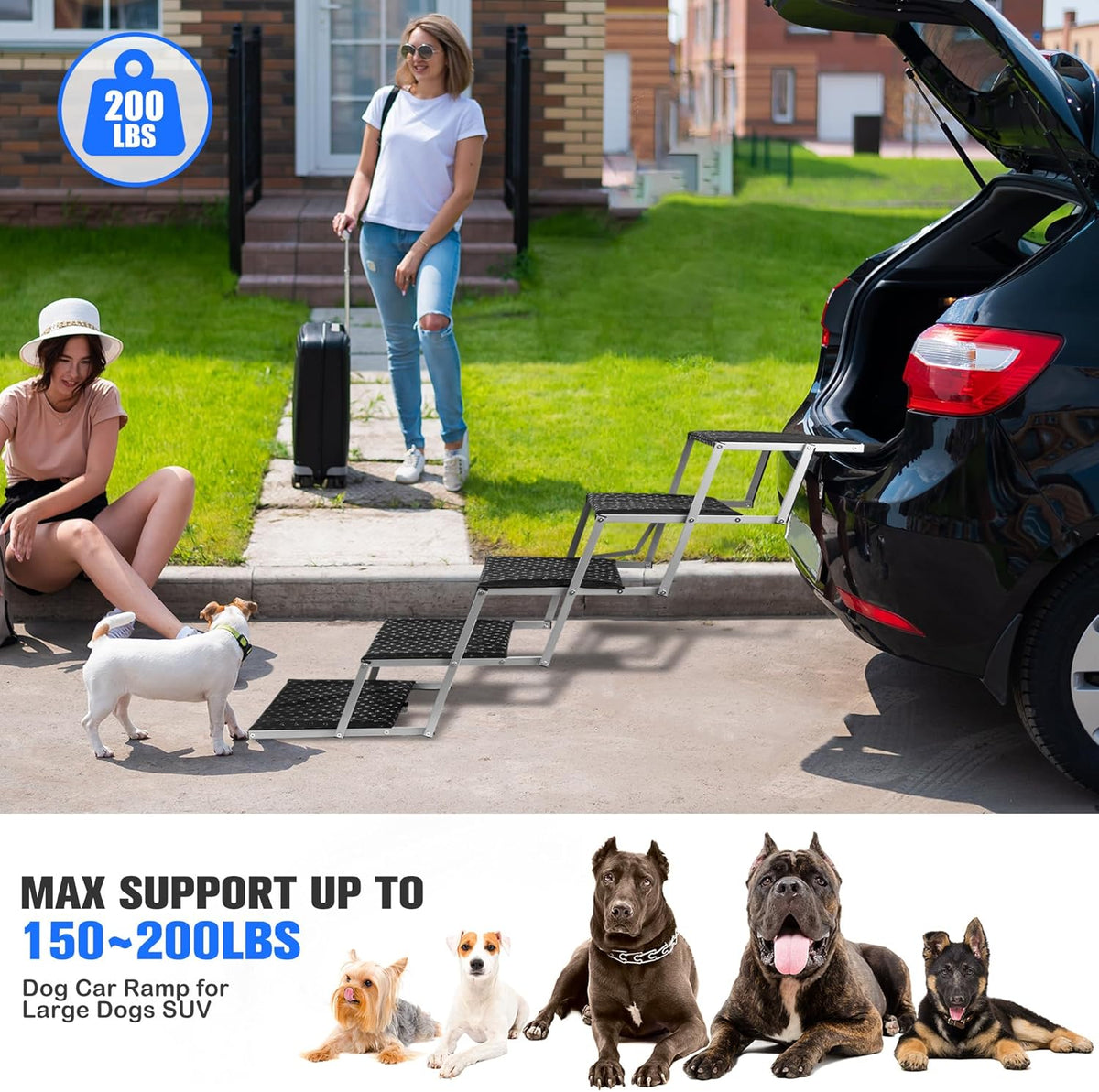 Niubya Portable Folding Dog Stairs for Cars, SUVs, Trucks - Lightweight Pet Ramp for Large Dogs