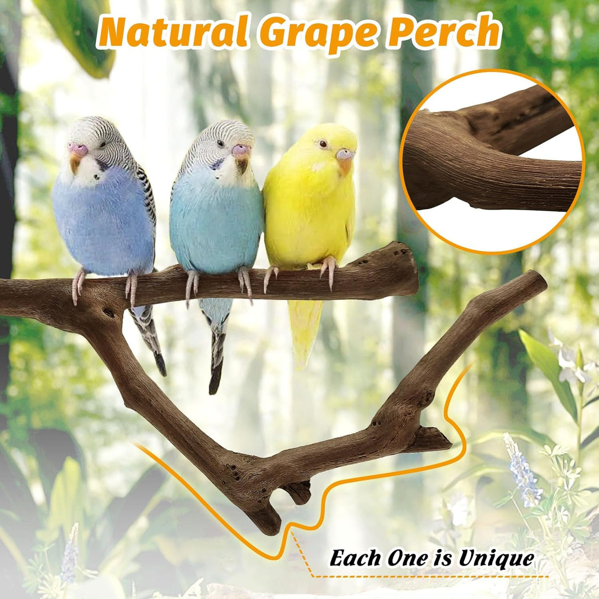 kathson 3pcs Natural Parrot Perch for Cage Wooden Bird Perches Grape Bird Stick Parakeet Climbing