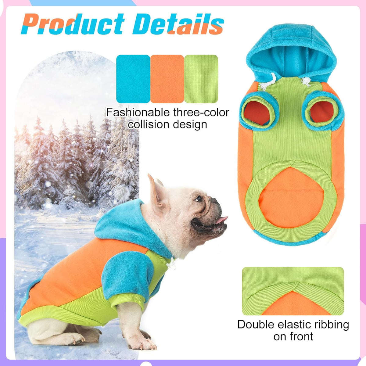BEAUTYZOO Fleece Dog Hoodie Sweatershirt with Pocket and Leash Hole, Stretchy Small Medium Large