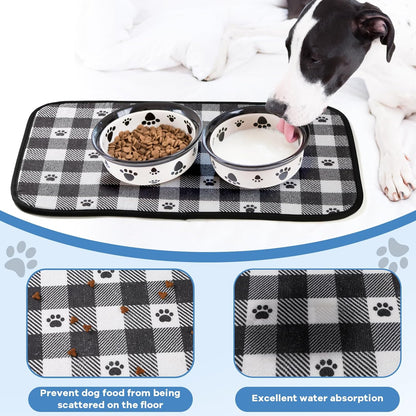 Dog Food Mats, Pet Bowl Mats, Super Absorbent and Dry, Prevents Spills, Non-Slip Design, Easy to