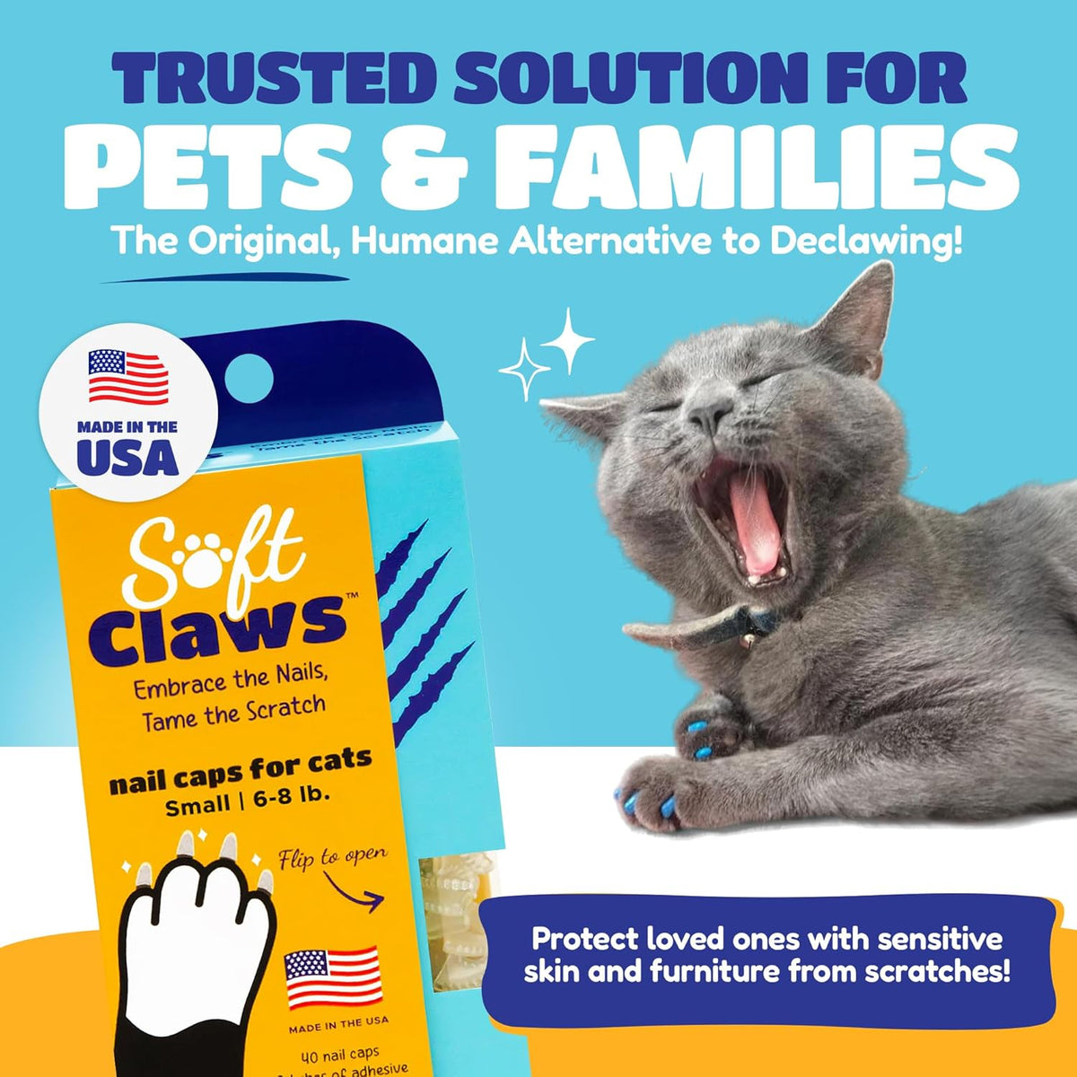 Soft Claws Cat Nail Caps for Small Cats – (40 Caps, Sparkle Variety) - Made in USA