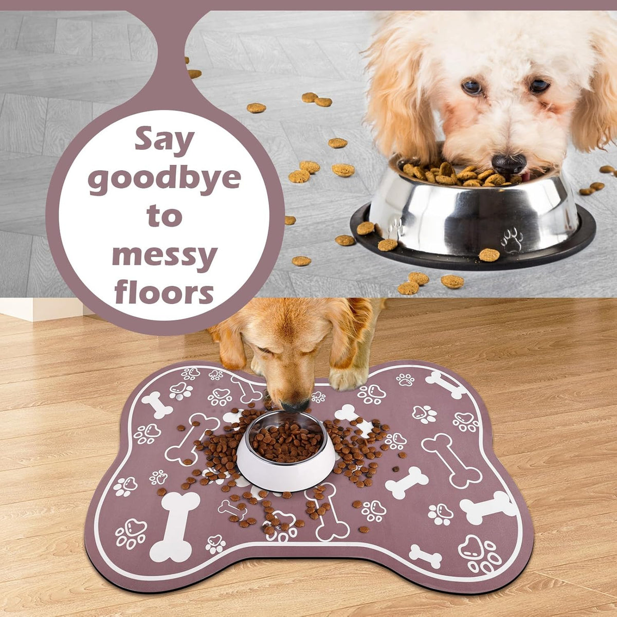 Dog Cat Mat for Food and Water,Rapid Absorbent Pet Feeding Mat, Bone Shaped Dog Placemat Bowl Mat