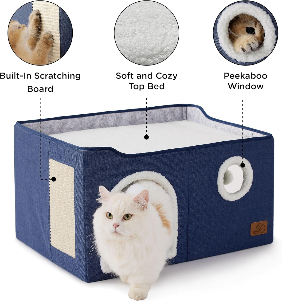 Bedsure Large Cat Beds for Indoor Cats - Extra Wide Cat Cube House for Small Pet with Fluffy Ball