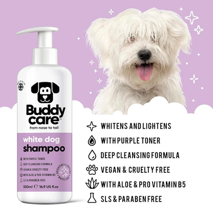 White Dog Shampoo by Buddycare | Dry Skin & Itchy Skin Relief for Smelly Dogs | Deep Cleansing
