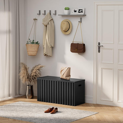 UEV Storage Bench,39.4" Wood Box, Storage Trunk with 2 Safety Hinges, Ottoman Storage Chest, Fluted