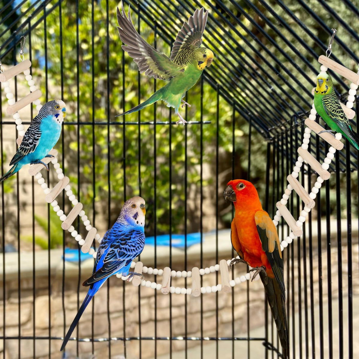 SIMENA Wooden Climbing Ladder for Birds & Hamsters, Interactive Swing & Ladder Toys for Small Pets