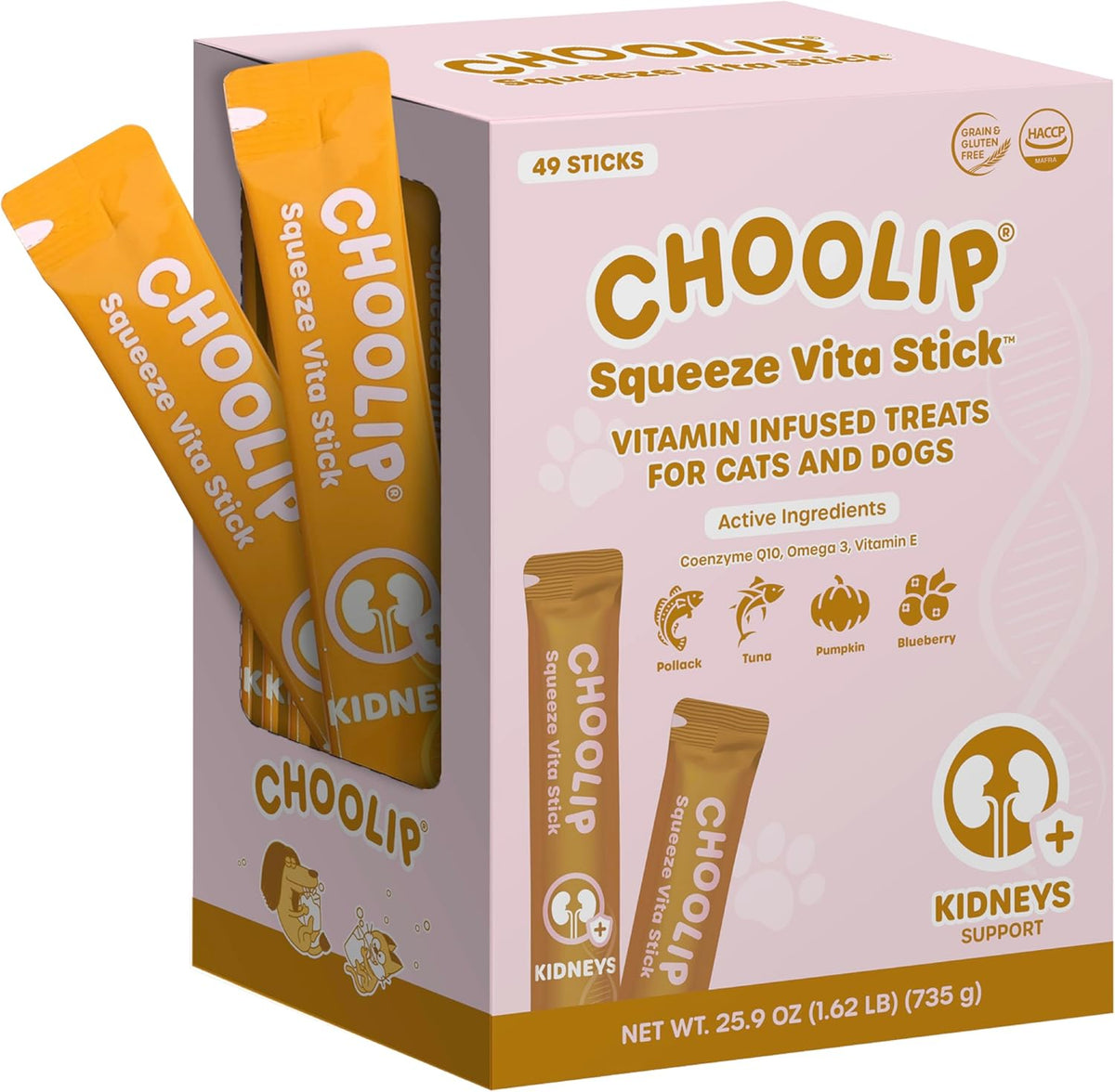 Grab & Go Squeeze Vita Stick Lickable Treats for Dogs & Cats. 49 Kidney Support Sticks with