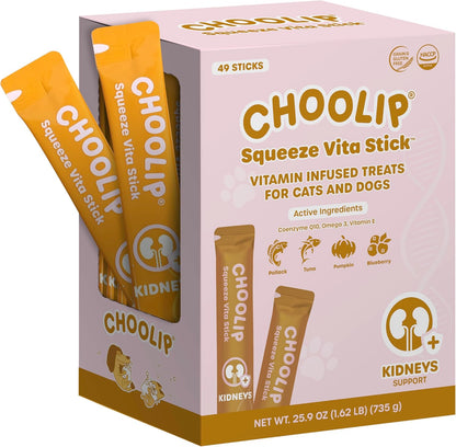 Grab & Go Squeeze Vita Stick Lickable Treats for Dogs & Cats. 49 Kidney Support Sticks with