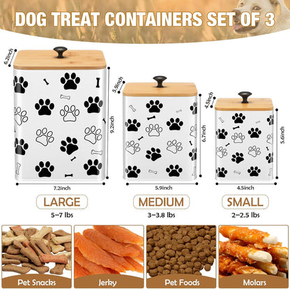 3 Pack Airtight Dog Food Containers with Bamboo Lids, Metal Dog Treat Jars Canisters for Kibble
