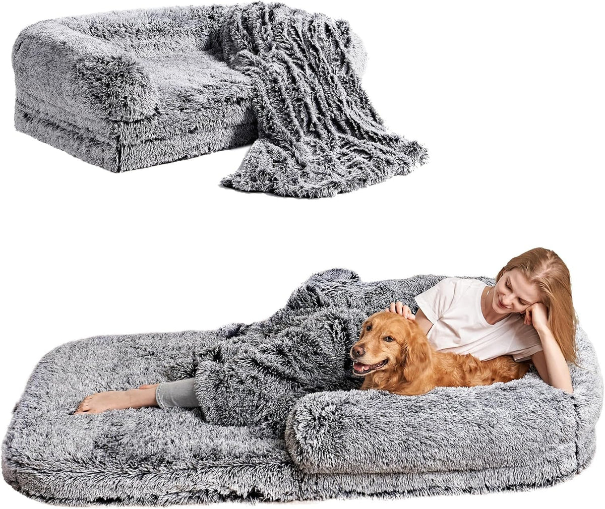 EHEYCIGA Foldable Human Dog Bed, Orthopedic Memory Foam Human Sized Dog Bed, Waterproof Pet Bed for