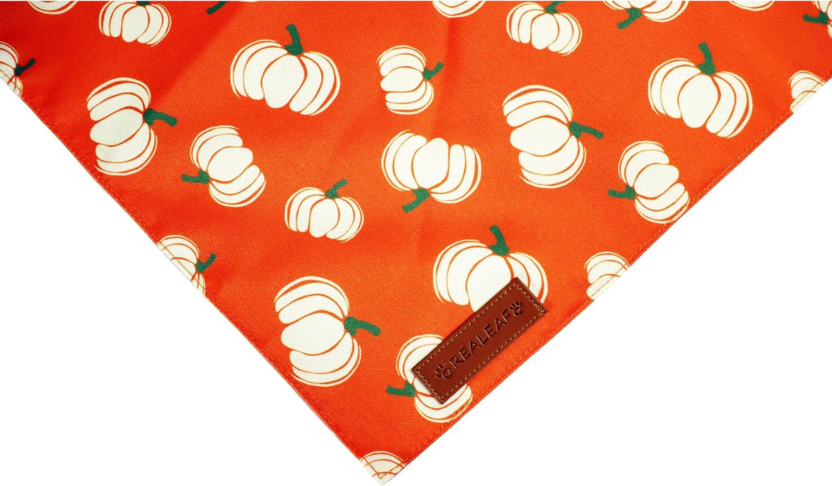 Realeaf Thanksgiving Fall Dog Bandanas 2 Pack, Orange Plaid Pumpkin Pet Scarf for Boy and Girl