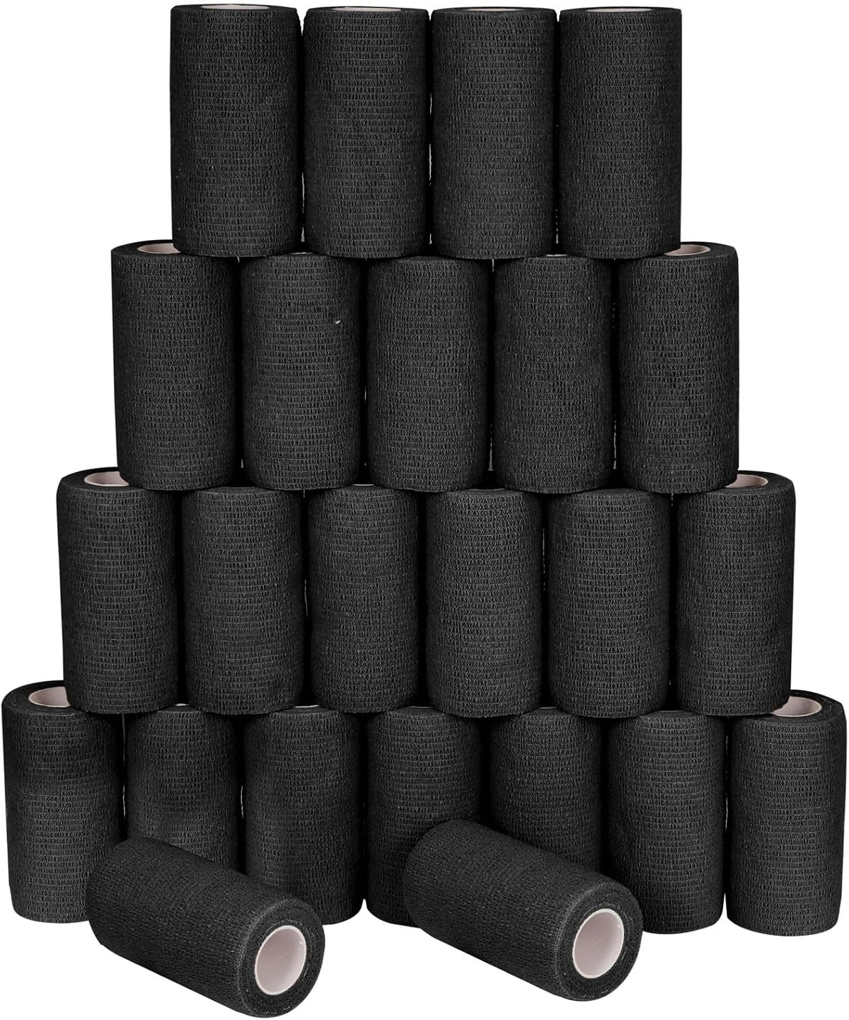 24 Pack Self Adhesive Bandage Wrap, 4” x 5 Yards Cohesive Medical Tape Elastic Grip Tape Black