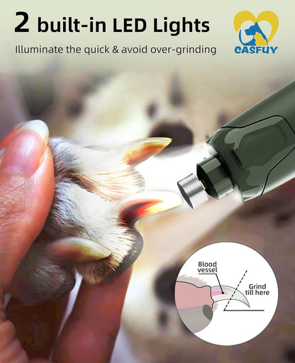 Casfuy Dog Nail Grinder Quiet - (45db) 6-Speed Pet Nail Grinder with 2 LED Lights for Large Medium