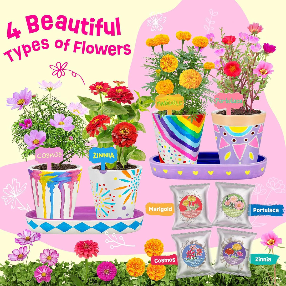 4 Set Paint & Plant Flower Gardening Kit - Gifts for Girls Ages 8-12, Arts and Crafts for Kids Ages