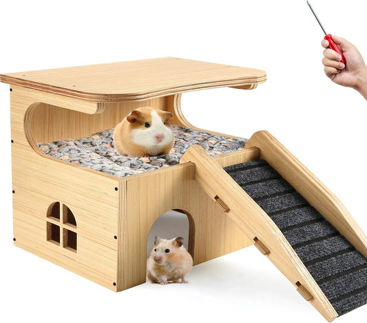 Upgraded Thickened Board Wooden Guinea Pig Castle Hideout - Spacious & Long-Lasting Small Pet