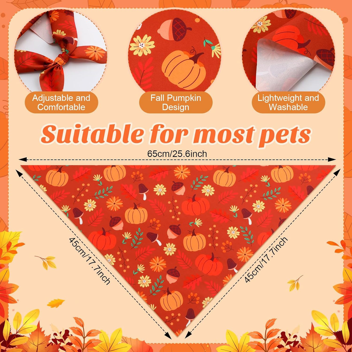 Chunful 100 Pieces Fall Dog Bandanas Bulk Autumn Pet Bandanas with Pumpkin Patterns Triangle Scarf