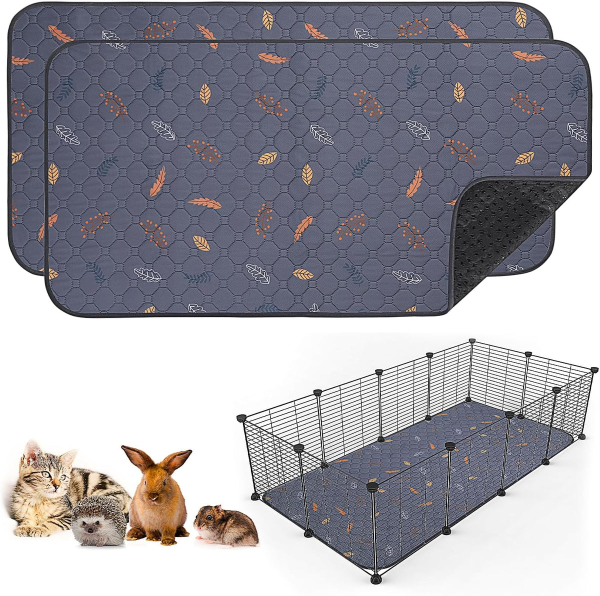 Sunheir 2 Pack Washable Guinea Pig Pee Pads, 24" x 48" Waterproof Reusable Guinea Pig Cage Liners