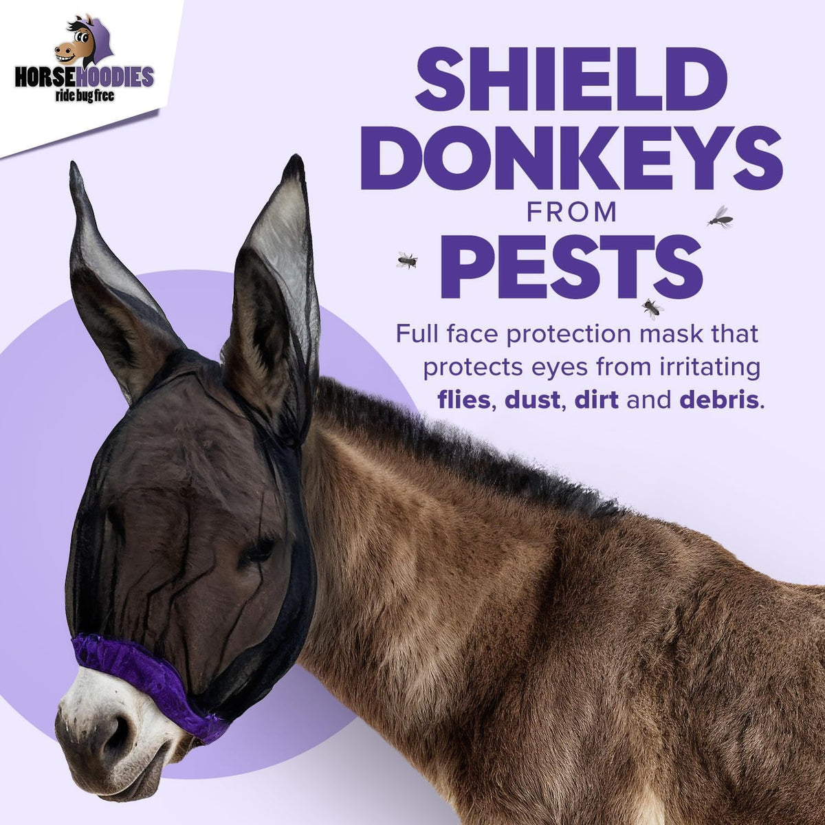 Donkey Fly Mask with Long Ears (Aqua) Made in USA - Mule Fly Mask with Ears Protection from Insects