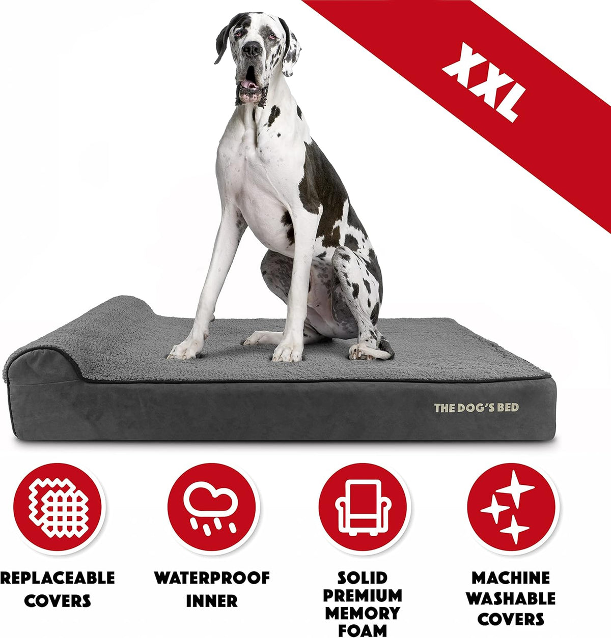 The Dog’s Bed Orthopedic Headrest Dog Bed XXL Grey Plush 54x36, Memory Foam, Pain Relief for