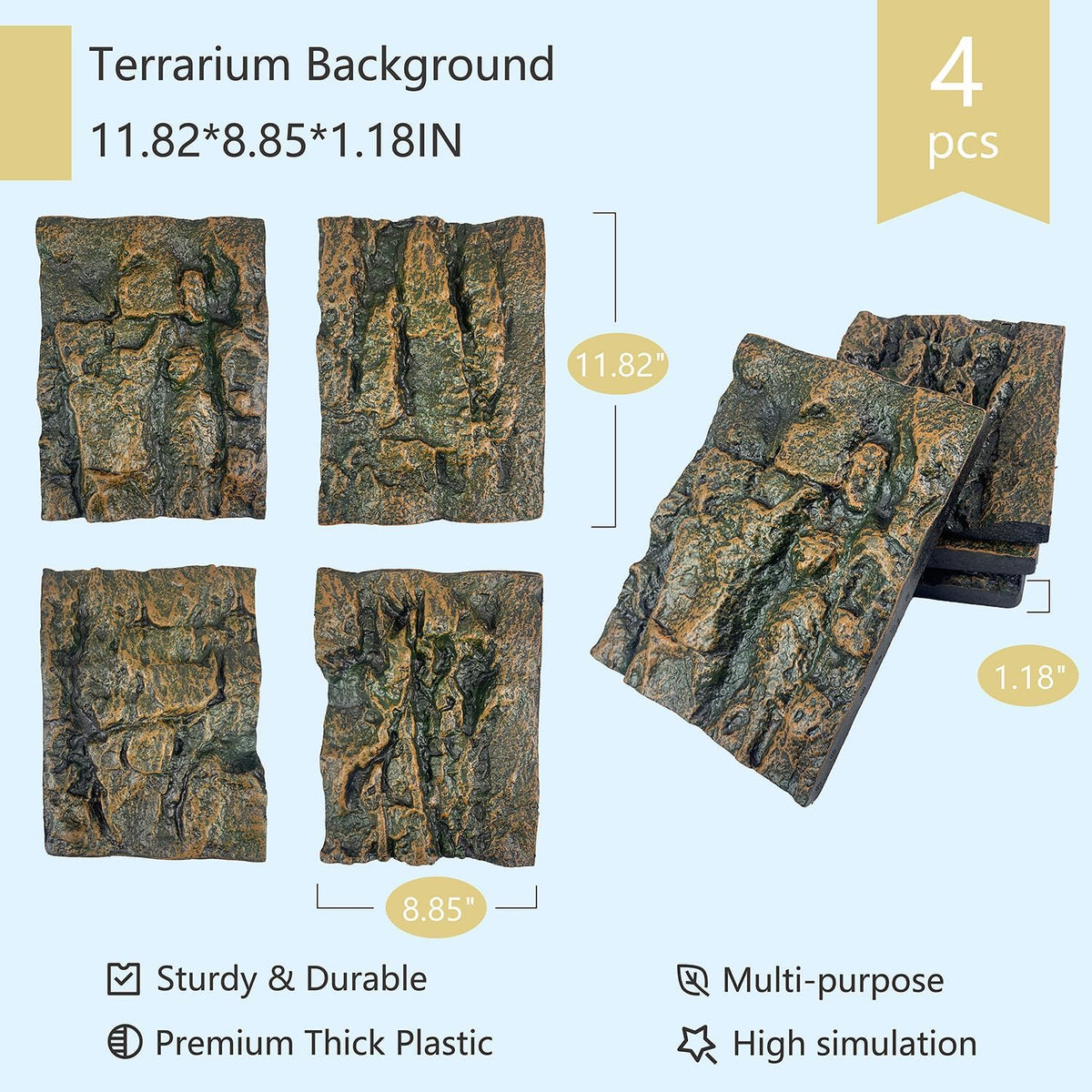 4pcs Rock Terrarium Background,3D Reptile Tank Background Board,Amphibian Stereo Backdrop