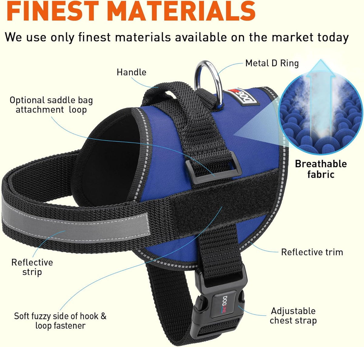 Dogline Dog Harness, Reflective No-Pull Adjustable Vest with Handle for Walking, Training