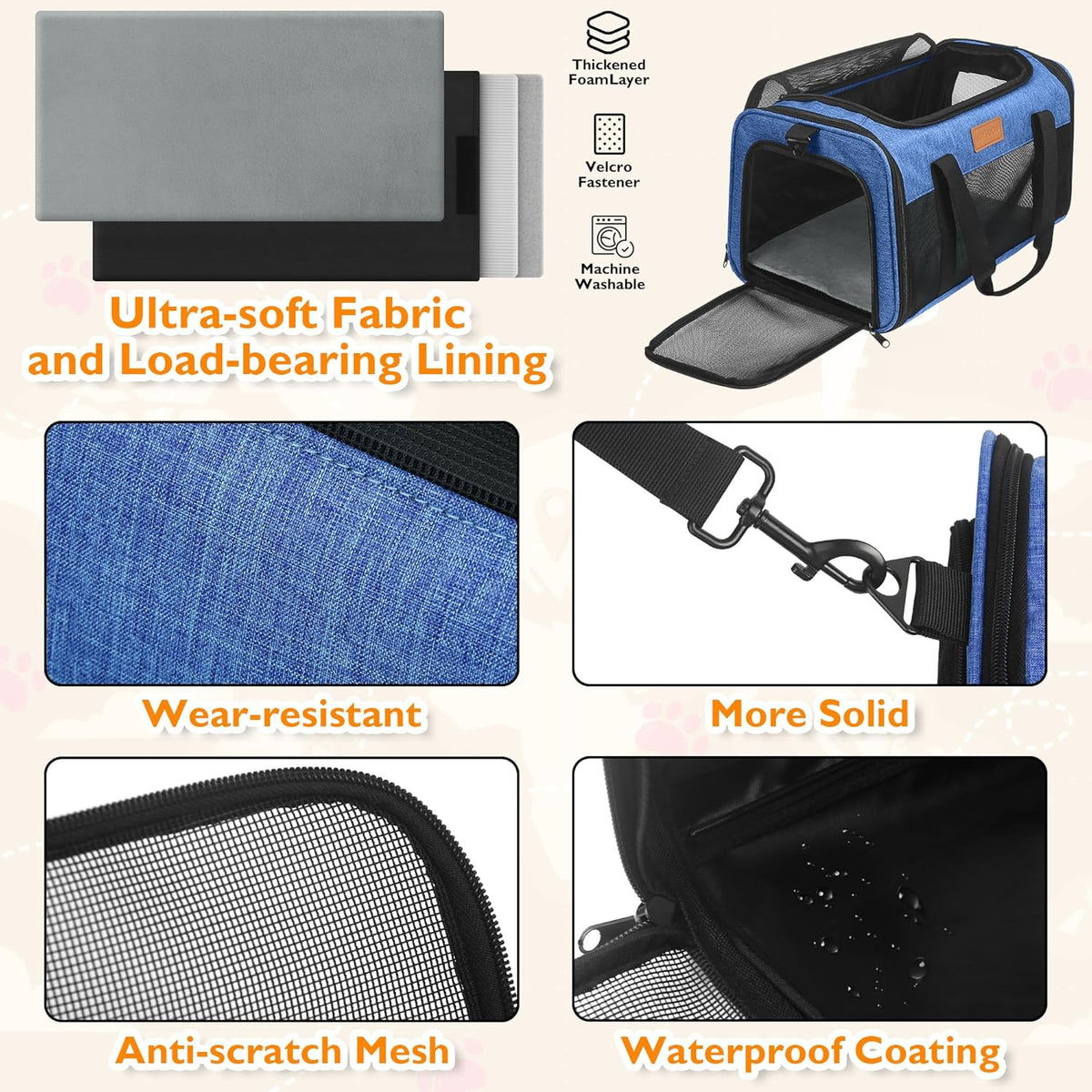 PETUX TSA Approved Pet Carrier in Cabin, 17"x11"x9.5" Soft Cat Carriers for Small Cat up to 12 lb