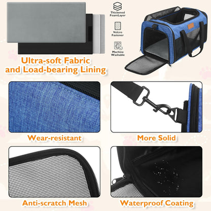 PETUX TSA Approved Pet Carrier in Cabin, 17"x11"x9.5" Soft Cat Carriers for Small Cat up to 12 lb