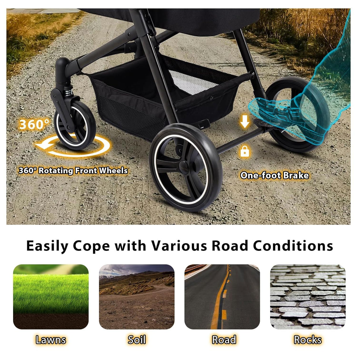 Foldable Double Pet Stroller for 2 Small Medium Cats Dogs, Lightweight Single and Double Integrated