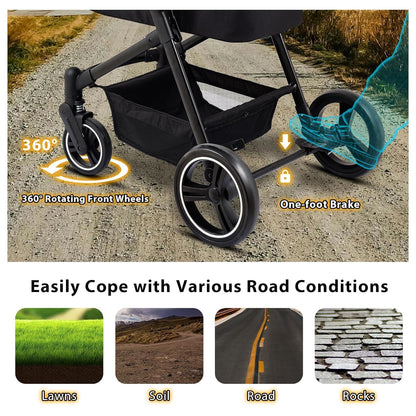 Foldable Double Pet Stroller for 2 Small Medium Cats Dogs, Lightweight Single and Double Integrated