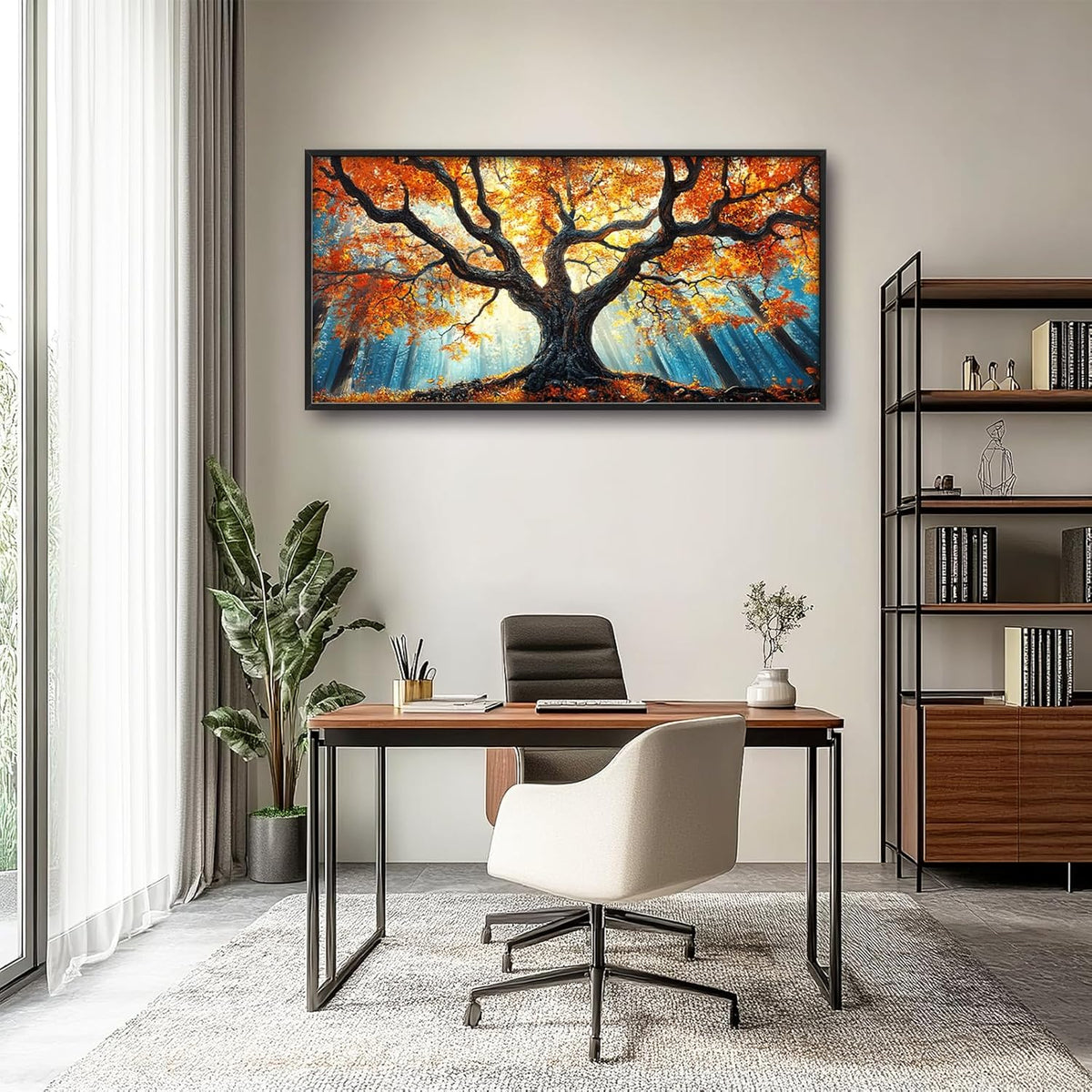 Extra Large Tree of Life Framed Wall Art for Living Room,Fall Autumn Forest Sunrise Landscape