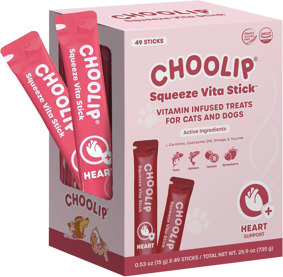 Grab & Go Squeeze Vita Stick Lickable Treats for Dogs & Cats. 49 Heart Support Sticks with