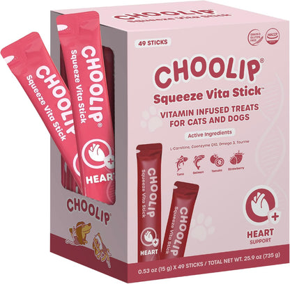 Grab & Go Squeeze Vita Stick Lickable Treats for Dogs & Cats. 49 Heart Support Sticks with