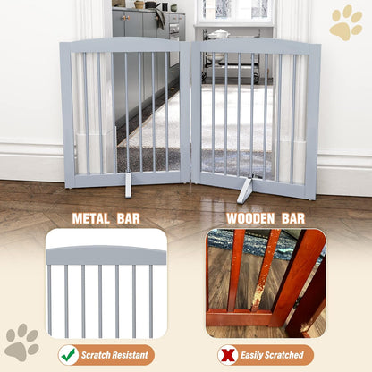Freestanding Pet Gate for Dogs, Foldable Wooden Dog Gate for House, Indoor Pet Barrier for Stairs
