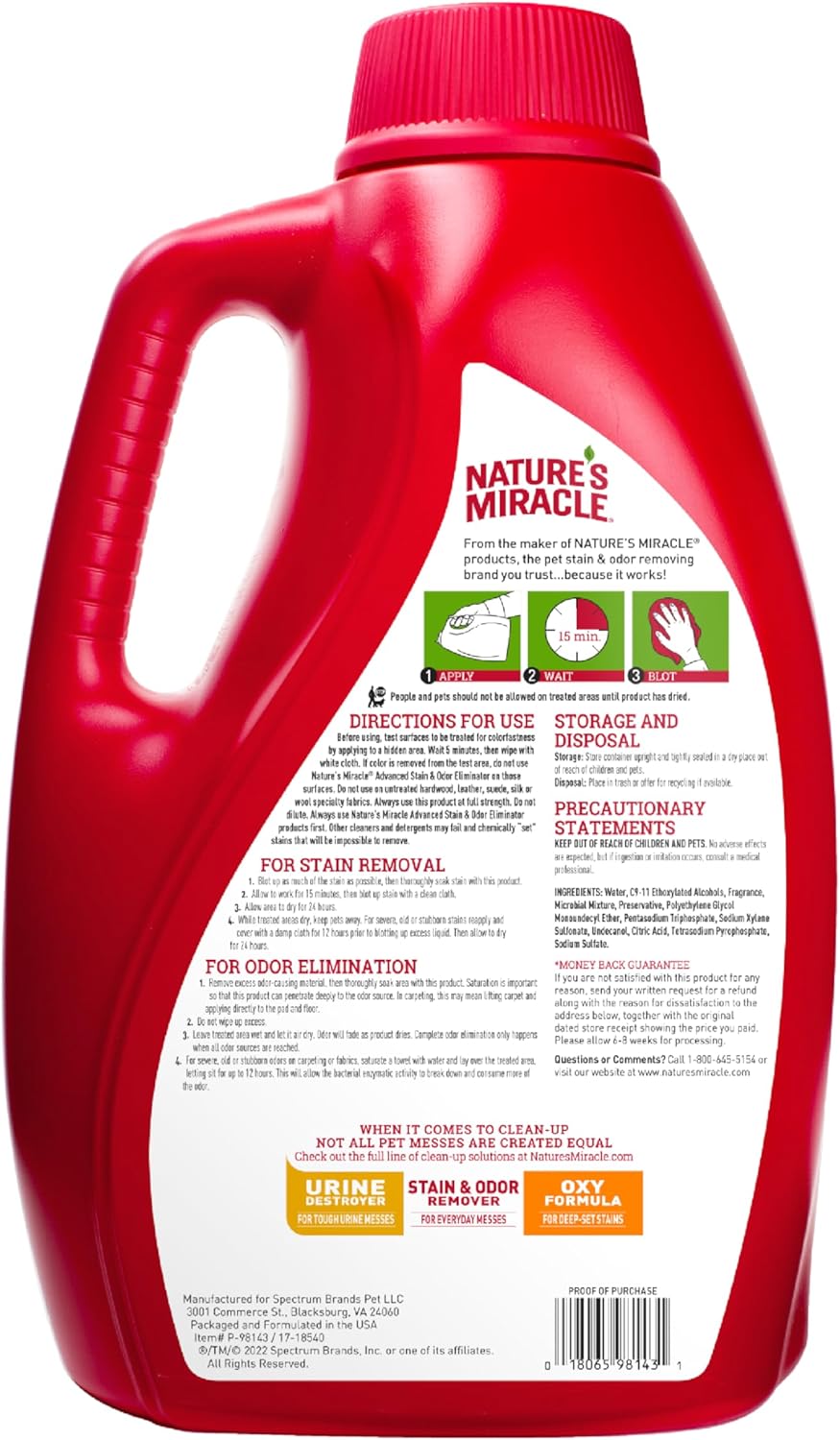 Nature’s Miracle Advanced Stain And Odor Eliminator for Dogs, Fresh Scent, Severe Mess Enzymatic