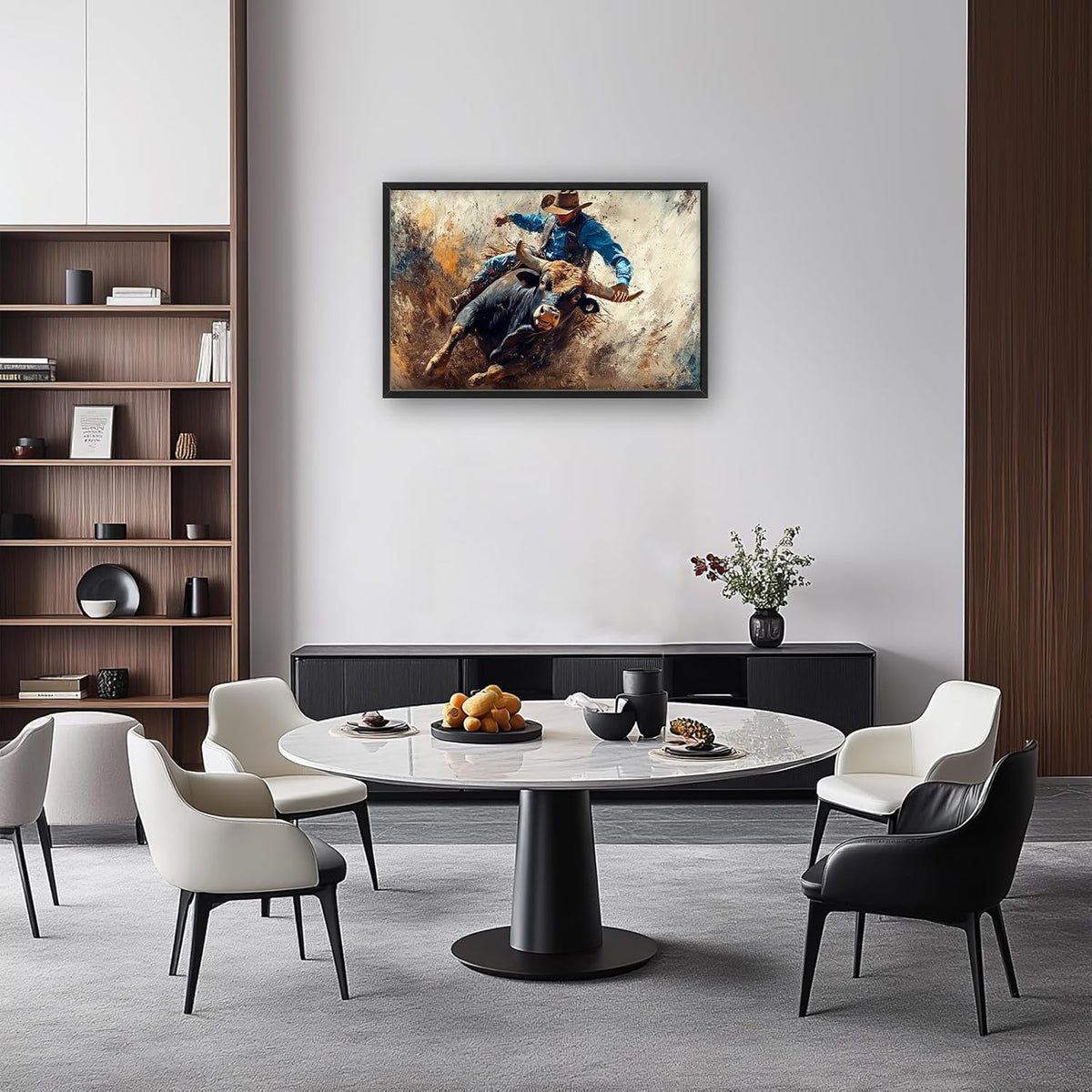 Framed Large Western Cowboy Wall Art, Oversized Rustic Cow Wall Decor for Living Room, Dusty Canvas