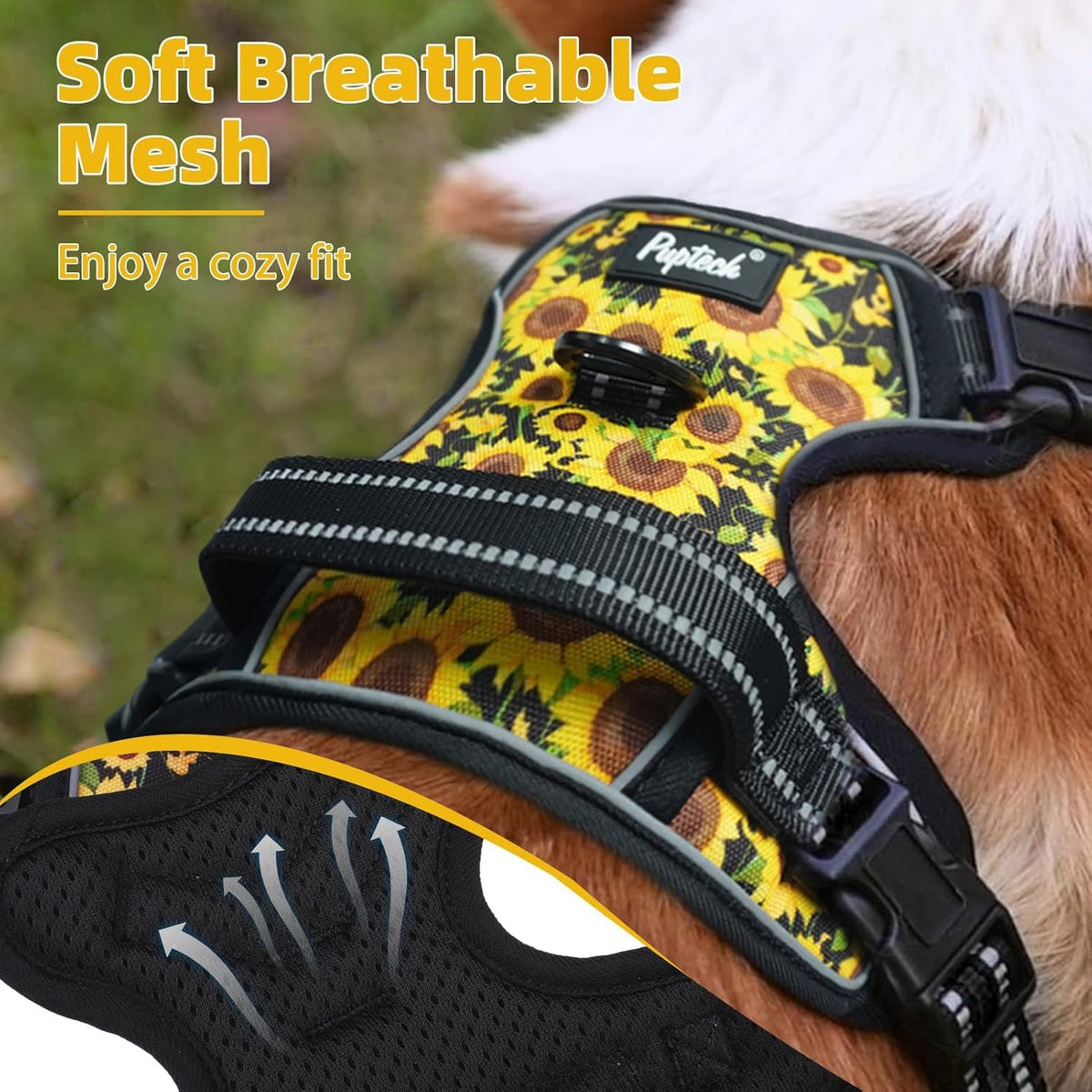 PUPTECK No Pull Dog Harness for Large, Adjustable Reflective Dog Harness with Handle Easy Control