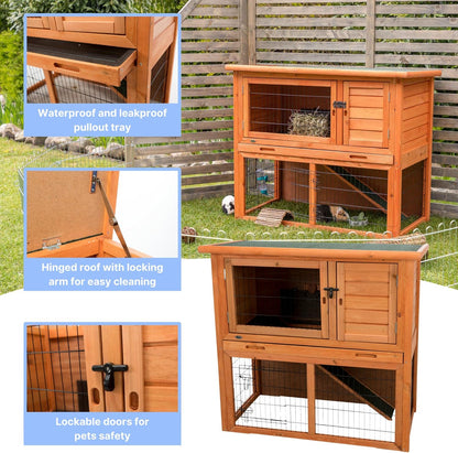 TRIXIE natura Outdoor Rabbit Hutch with Run - 2-Story Rabbit Cage with Non-Slip Ramp - Medium
