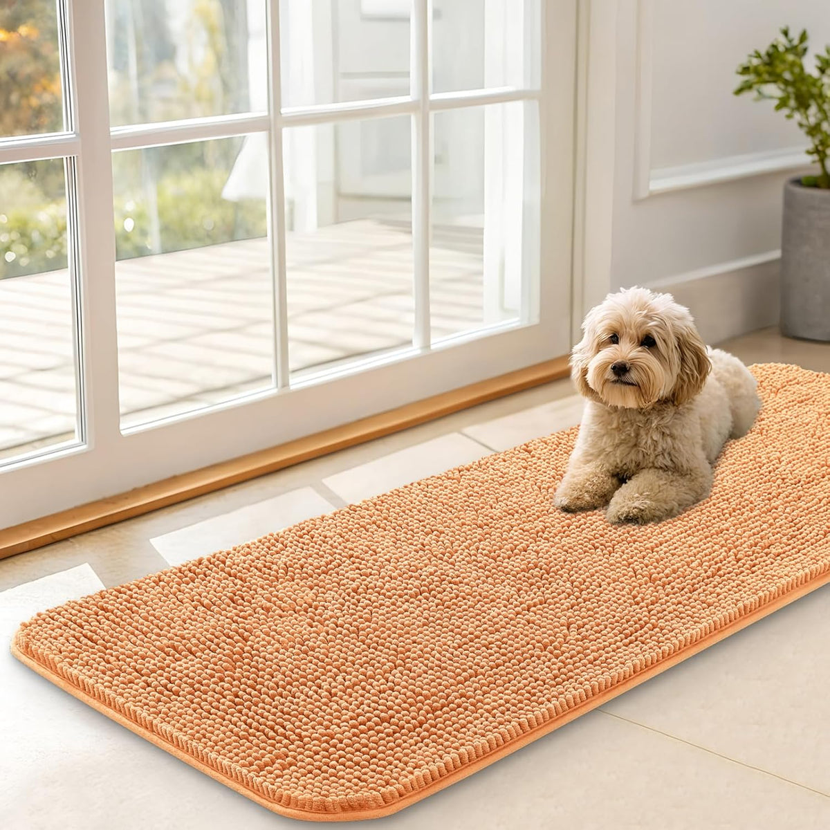 OLANLY Dog Door Mat for Muddy Paws 47x17, Absorbs Moisture and Dirt, Absorbent Non-Slip Washable