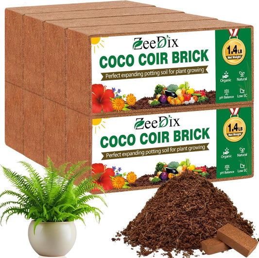 ZeeDix 8 Pack Coco Coir Brick (11.2lbs), 100% Organic Coconut Coir for Garden Soil & Potting Mix
