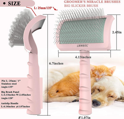 Super Dense Soft Slicker Brush for Thick and Long Fur Dogs - Grooming Brush for Fluff, Shedding